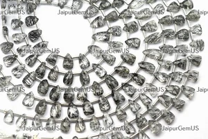 30 Pieces, Natural Black Rutile Quartz Faceted Pyramid Shape Beads, Size-6-7mm - Picture 1 of 6