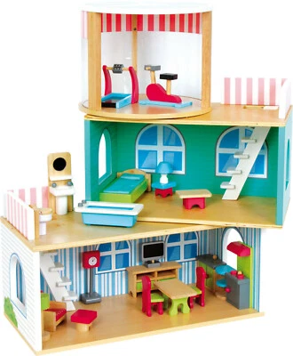 Puppenhaus ca. 59 x 28 x 64 cm 3 Elemente 22-tlg. Zubehör - Spiele - Bild 1 von 4