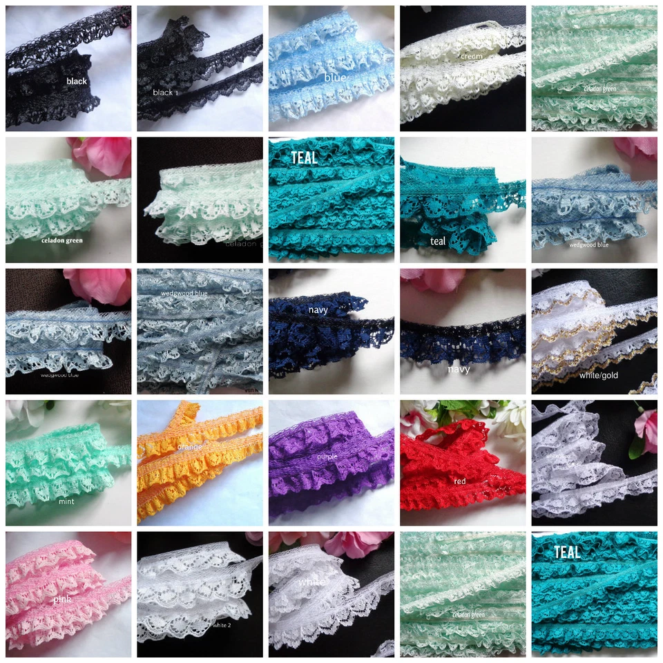 Ruffled Lace Trim 5/8 inch wide price per yard-select color - Image 1 of 1