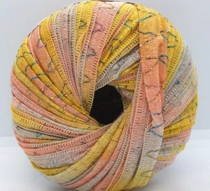 Tinkerbella Berlini Wide Ribbon Yarn #5 Lea - Yellow, Coral, Pale Grey 50gr 33yd - Picture 1 of 3