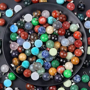 14mm Natural Gemstone Round Ball Mixed Stone Reiki Chakra Healing Pendant Beads