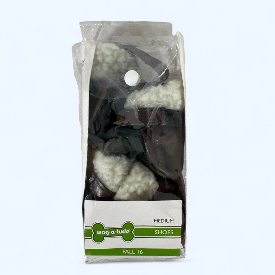 Wag-a-Tude Dog Black Boots w/White Fur lining on top Sz MEDIUM Ret $19.99 - Image 1 of 3