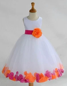 White Floral Rose Petal Flower girl dress Multi-colors Sizes 6-9 months-16 years - Picture 1 of 19