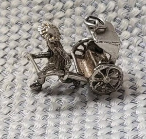 Vintage Sterling Silver Rickshaw Charm Moving Parts Intricate - Picture 1 of 6