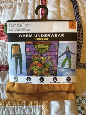 NUEVO Juego de ropa interior térmica ClimateRight by Cuddl Duds TMNT para niños (talla S 6/7) Foto 1 de 4
