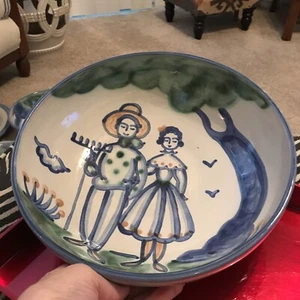 Mary A. Hadley Pottery Vintage Large 11” Serving Bowl Country Farmer And Wife - Picture 1 of 9