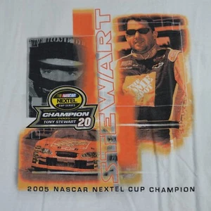 Vintage Tony Stewart T-shirt Large White 2005 Nascar Cup Champion Double Sided - Picture 1 of 6