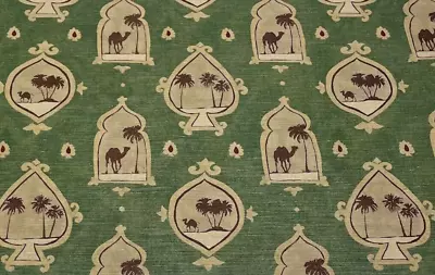 SCALAMANDRE MARRAKESH GREEN CAMEL TREE 100% LINEN DESIGNER FABRIC 33" LONG 54"W - Image 1 of 4