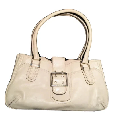 BCBGirls CARTERA HOBO BOLSO DE MANO DE HOMBRO CUERO MARFIL PLATA HEBILLA Foto 1 de 4