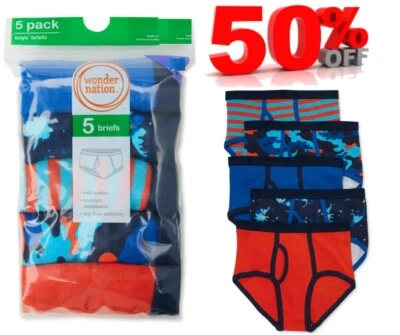 Wonder Nation мальчиков размер M 8 краткое нижнее белье, 5-Pack цвет синий/оранжевый печати новый - Изображение 1 из 4