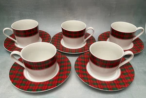 Vintage Weihnachtsbaum rot Schottenkaro Set/5 Tassen Untertassen Japan - Bild 1 von 3