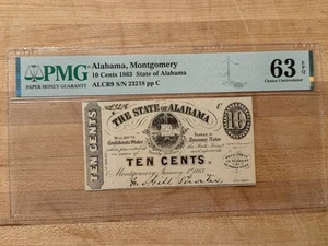 State of Alabama 1863 10 Cents PMG 63 EPQ – Confederate Treasury Fractional - Picture 1 of 2