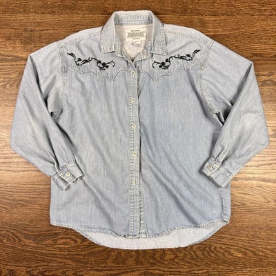 Camisa Jordache Vintage Para Hombre Mediana Denim Western Bordada Años 90 Foto 1 de 4