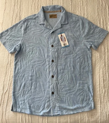 L  NWT Weatherproof Men's Hawaiian Soft Terry Cloth Shirt button collared blue - Image 1 of 4