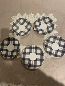Homer Laughlin Dura-Print Plaid Saucer Mid Century Modern Highland Black Set/5 - Picture 1 of 6