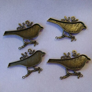 BIRD bezel blank Resin Bronze Flat Round Tray Pendant Cabochon Setting - Picture 1 of 8