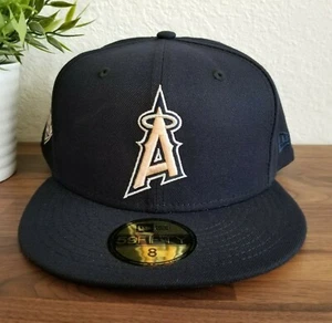 New Era Los Angeles Angels Black Peach Brim 59Fifty Hat Size 8 - Picture 1 of 6