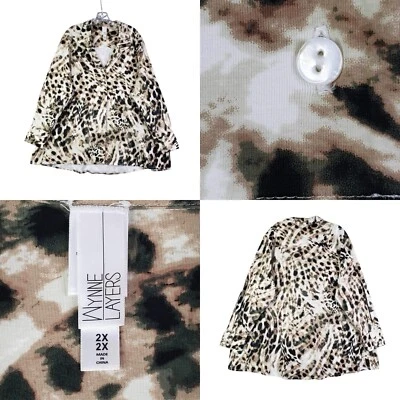 Wynne Layers Shirt Top Popover Tunic Womens Plus 2X  LS Animal Print Collared - Image 1 of 4