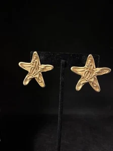 (n141) Vintage Norma Jean Gold Tone Abstract Star Clip On Earrings - Picture 1 of 2