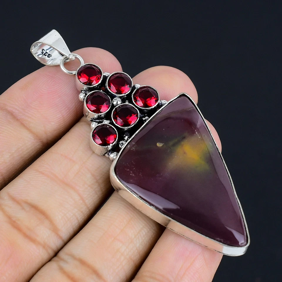 Colgante Joyería Plata de Ley 925 Hecho a Mano Mookaite Rojo, Piedras Preciosas Granate 2.84" Foto 1 de 1
