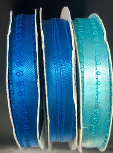 Offray Spool O’ Ribbon aqua and teal lot of 3 Polyester Satin see Description - Picture 1 of 7