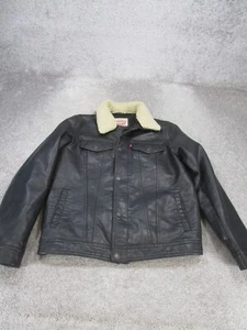 Levi'S Jacket Boys Large Faux Black Leather Sherpa Lined Moto - Picture 1 of 7
