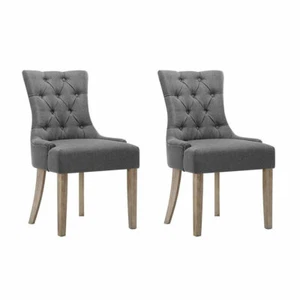 New Set of 2 Dining Chair CAYES French Provincial Chairs Wooden Fabric Retro Caf - Picture 1 of 2