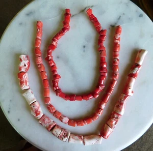Estate Find ~ 89 Vintage All Natural Loose Coral Barrel Drum Beads 3 Sizes 380gr - Picture 1 of 14