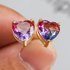 925 Silver Gold Heart Cut Jewelry Stud Earrings for Women Cubic Zirconia Wedding
