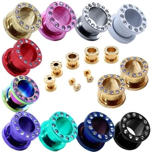 Flesh Tunnel Strass Glitzer Piercing Ohrstecker Edelstahl Tunnelset Dehner Set  - Bild 1 von 11