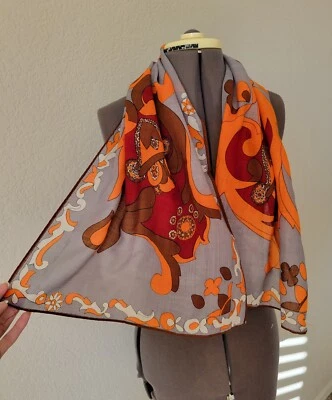 Bufanda moderna vintage De Mura Japón 100 % lana mediados de siglo naranja marrón gris OTOÑO Foto 1 de 4