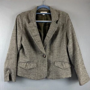 Coldwater Creek Blazer Petite M Herringbone Tweed One Button Career Academia - Picture 1 of 14