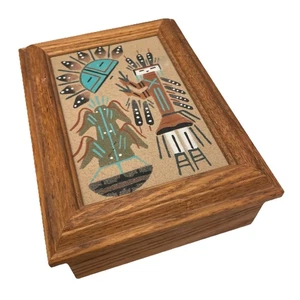 Navajo Sandmalerei Holz Schmuck Aufbewahrungsbox Kachina Southwestern - Bild 1 von 10