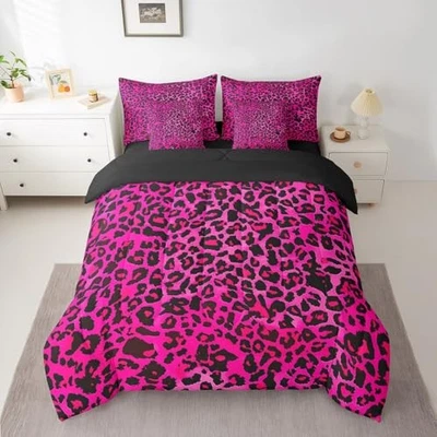  Conjunto de roupa de cama infantil rosa quente leopardo 7 peças tamanho animal queen preto rosa quente - Imagem 1 de 4