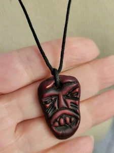 Tiki Joe Pendant Necklace 26" Long Cording Adjustable Red Black - Picture 1 of 5