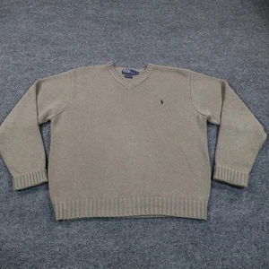VTG Polo Ralph Lauren Sweatshirt Men XL Beige VNeck Pullover Blue Pony 90s 14260 - Picture 1 of 10