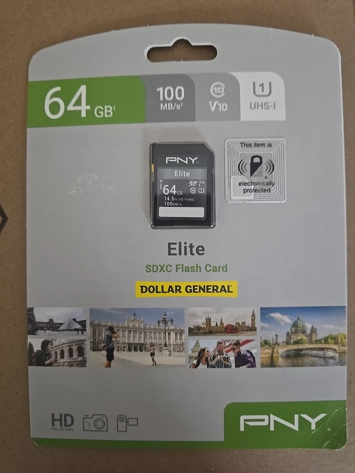 PNY Elite SDXC Flash Card Elite 64GB Class 10 U1 V10 SD NEW - Image 1 of 2