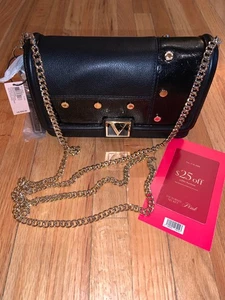 Victoria's Secret Bond Street Schultertasche schwarz Kunstleder mit goldenen Nieten neu mit Etikett - Bild 1 von 12