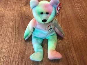 Ty Beanie Baby PEACE the Bear 1996 - Neon Multicolor - Mint Condition w Tags - Picture 1 of 6