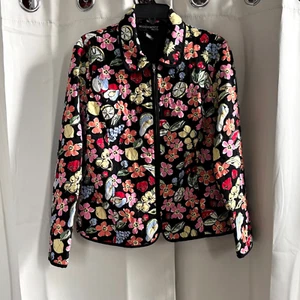 Vtg Requirements Quilted Jacket Large Petite Fruit Floral Hippie Boho Y2K 18284 - Picture 1 of 8