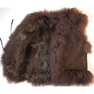 Pelz Weste 2in1 Tibetlamm Pelzjacke Fell Lammfell Calayos Reversibel Mode Braun - Bild 1 von 5