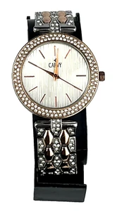 Bisel y banda de cristal de acero inoxidable dorado rosa Carvy raro para mujer - batería nueva - Imagen 1 de 6