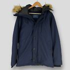 Zara Mens Dark Navy Fur Hooded Parka Coat Size 2Xl (With Small Imperfection)