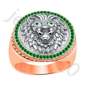 0.40 Ctw Lab Created Emerald 14K Two-Tone Gold Over Wedding Lion Men's Ring - Picture 1 of 5