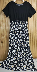 Girls Large Black Long Dress with Daisies - Picture 1 of 7