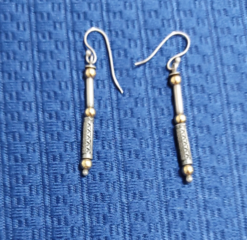 Vintage 925 Sterling Silver Gold Element Engraved Dangle/Drop Earrings Gift - Image 1 of 1