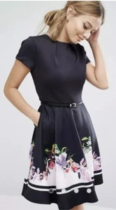 Ted Baker Milleh Gardens Dress Black Floral Dress Size 5 (UK) 16 Wedding Guest* - Picture 1 of 10