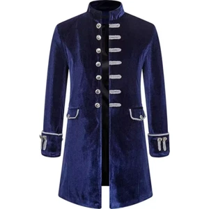 Medieval Pirate Costume Mens Velvet Gothic Steampunk Victorian Frock Coat Jacket - Picture 1 of 15