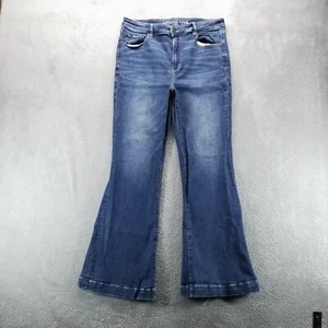 American Eagle Jeans Womens 14 Blue Super Hi Rise Flare Dark Wash Stretch Denim - Picture 1 of 10