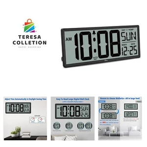 14.5'' Large Digital Wall Clock Battery Operated with Jumbo Numbers, Temperat... - Picture 1 of 8
